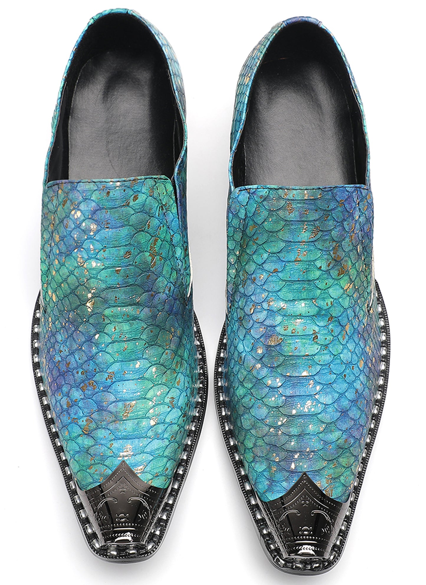 Mens Exotic Snakeskin Leather Slip-On Western Loafers
