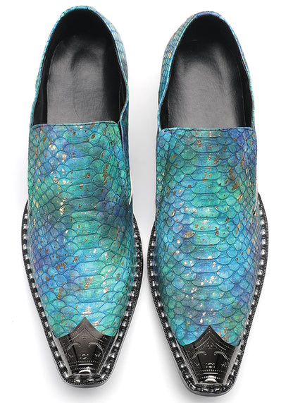 Mens Exotic Snakeskin Leather Slip-On Western Loafers