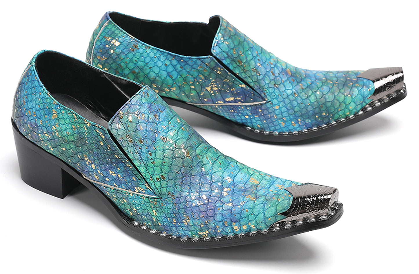 Mens Exotic Snakeskin Leather Slip-On Western Loafers