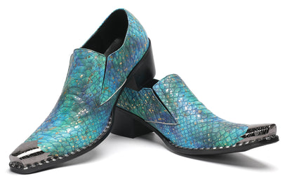 Mens Exotic Snakeskin Leather Slip-On Western Loafers