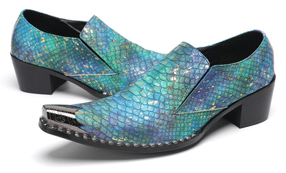 Mens Exotic Snakeskin Leather Slip-On Western Loafers