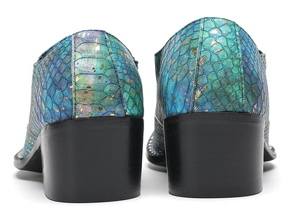 Mens Exotic Snakeskin Leather Slip-On Western Loafers
