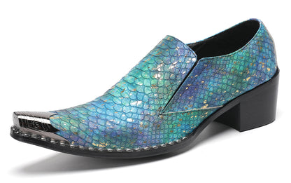Mens Exotic Snakeskin Leather Slip-On Western Loafers