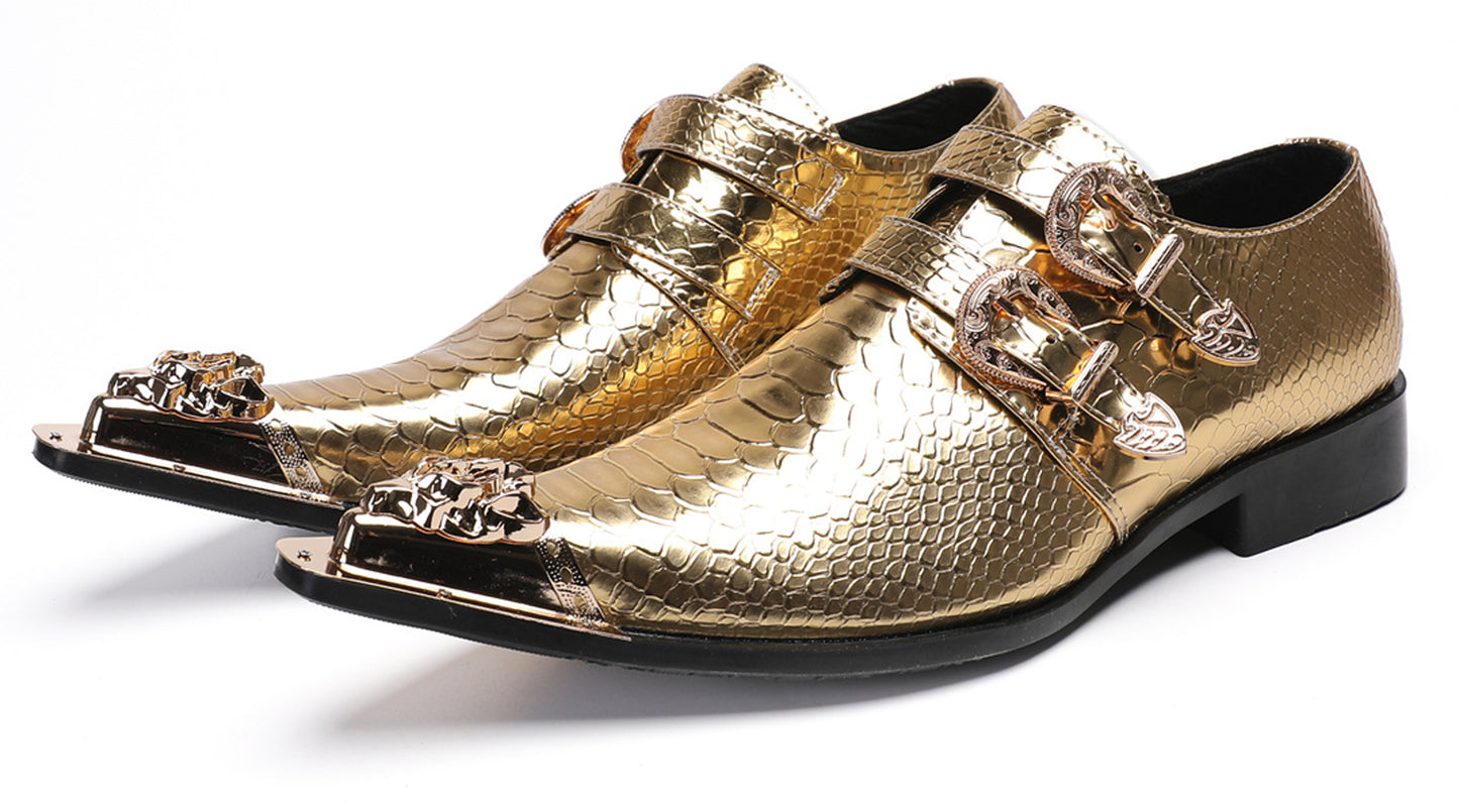 Men Patent Leather Snakeskin Texture Monk Strap Western Loafers