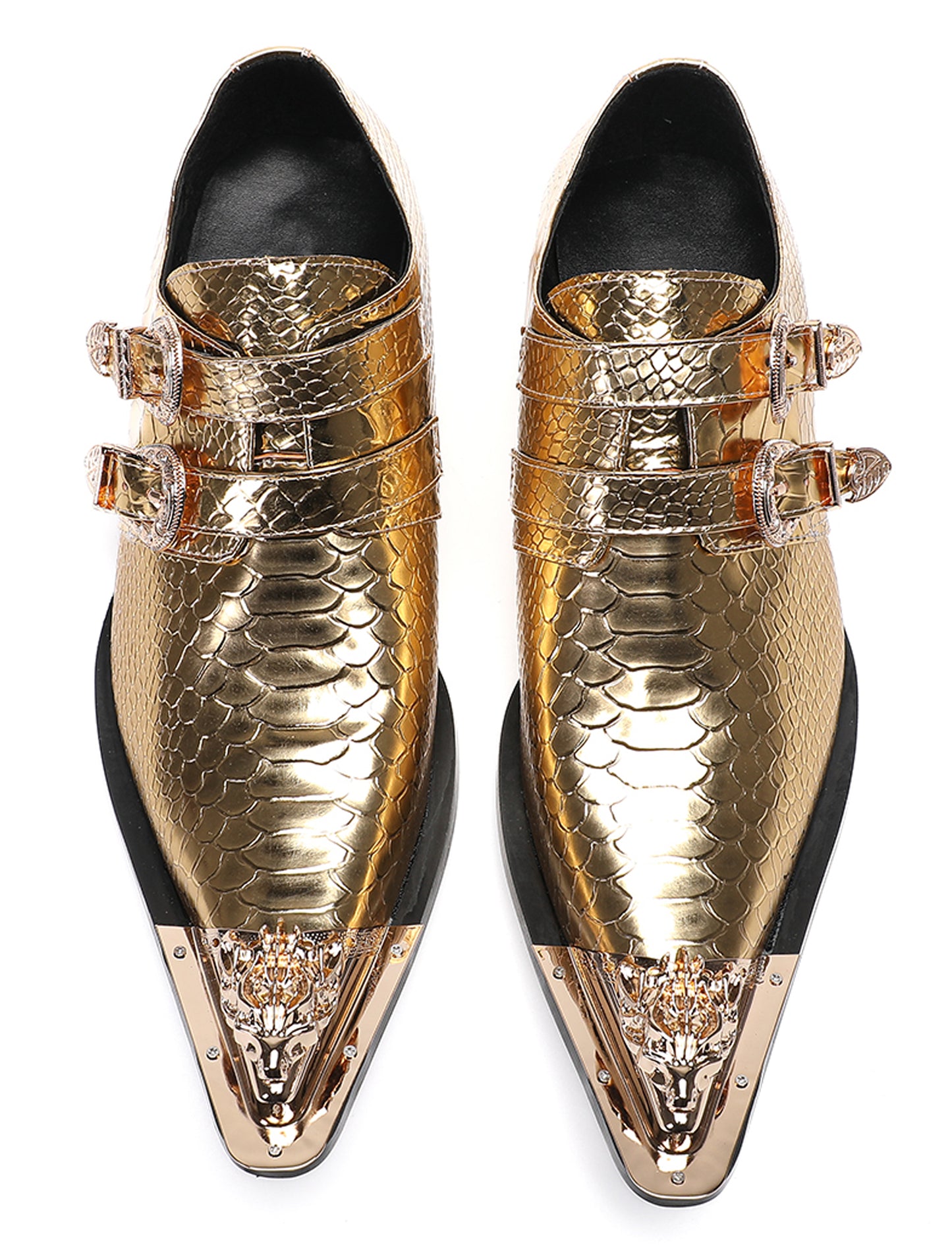 Men Patent Leather Snakeskin Texture Monk Strap Western Loafers
