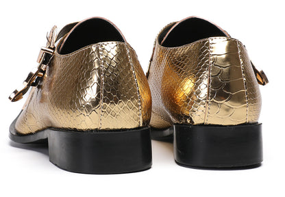 Men Patent Leather Snakeskin Texture Monk Strap Western Loafers