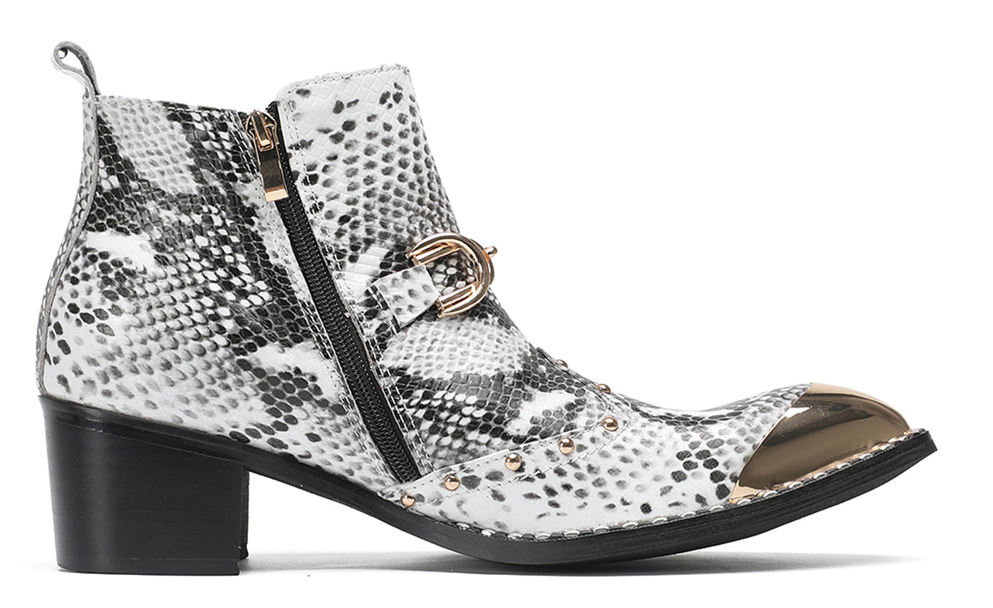 Mens Snake-Print Horsebit Buckle Studded Chelsea Western Boots
