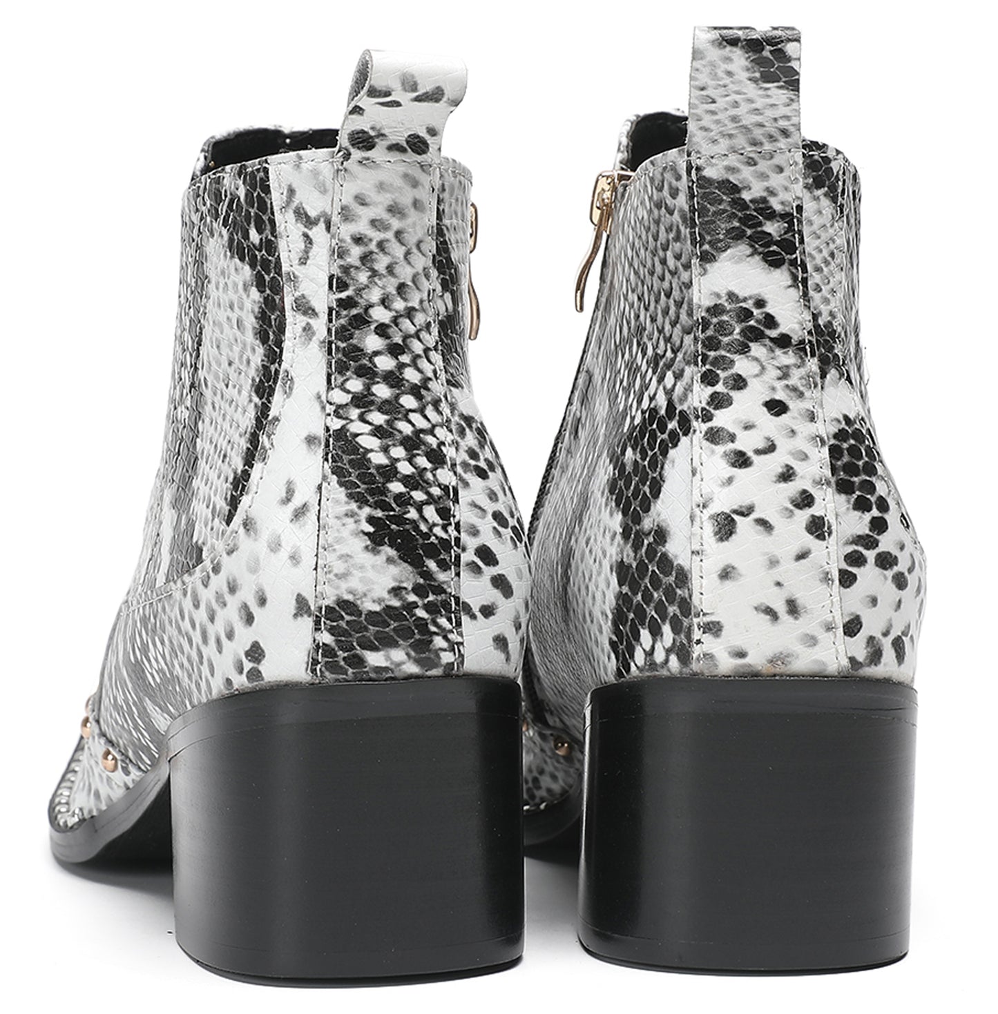 Mens Snake-Print Horsebit Buckle Studded Chelsea Western Boots