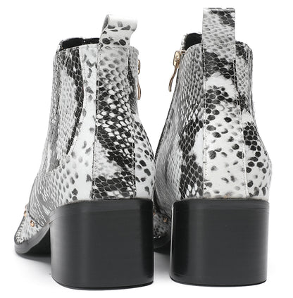 Mens Snake-Print Horsebit Buckle Studded Chelsea Western Boots