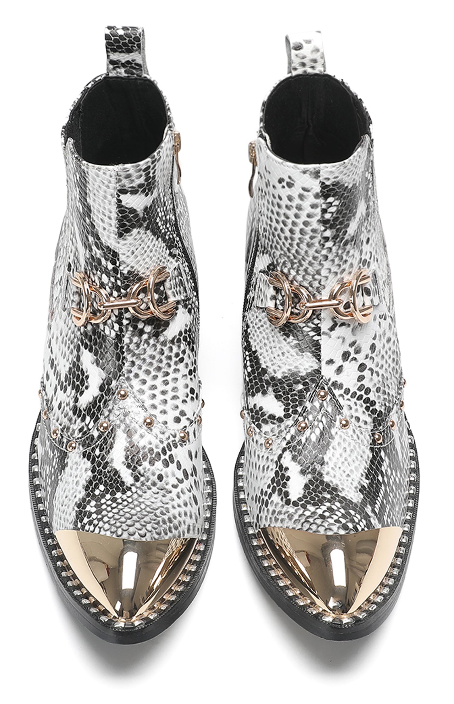 Mens Snake-Print Horsebit Buckle Studded Chelsea Western Boots