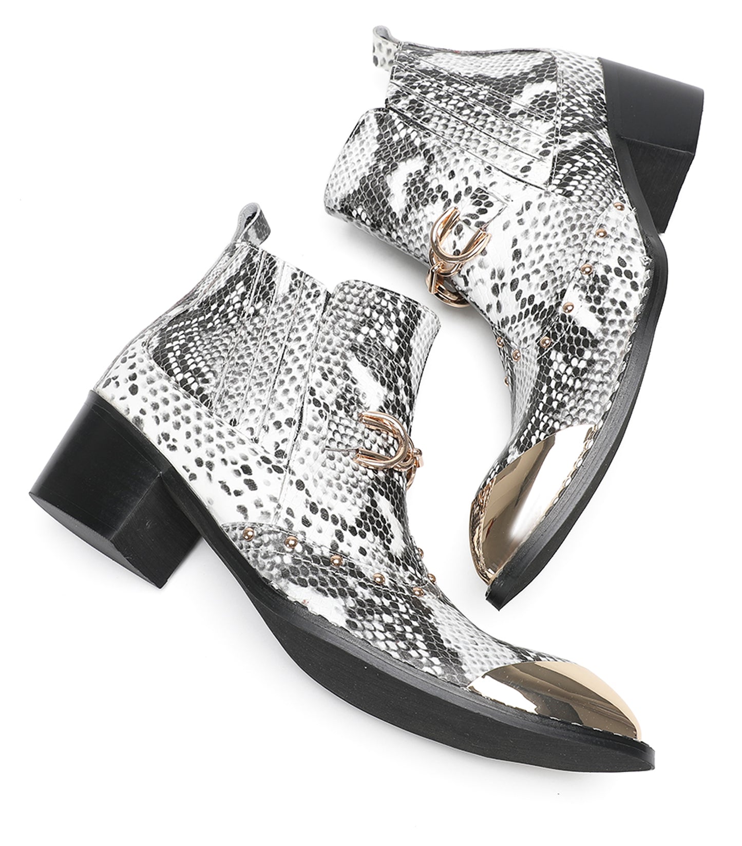 Mens Snake-Print Horsebit Buckle Studded Chelsea Western Boots