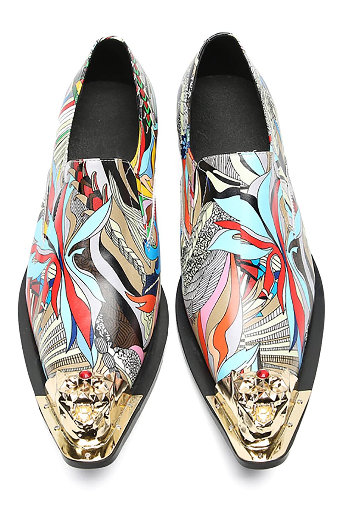Mens Genunie Leather Party Dress Casua Metal Tip Toe Graffiti Western Loafers