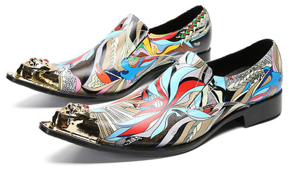 Mens Genunie Leather Party Dress Casua Metal Tip Toe Graffiti Western Loafers