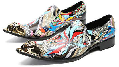 Mens Genunie Leather Party Dress Casua Metal Tip Toe Graffiti Western Loafers