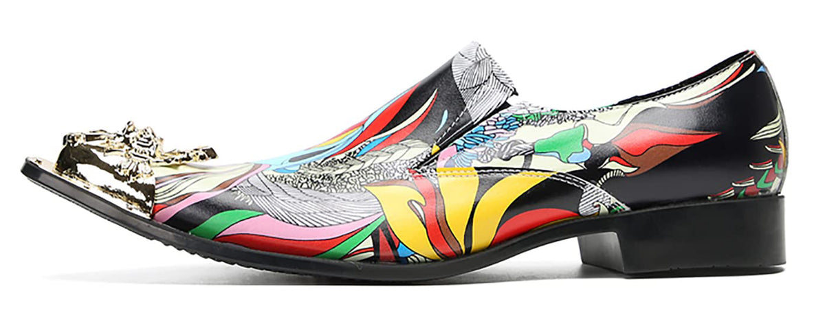Mens Genunie Leather Party Dress Casua Metal Tip Toe Graffiti Western Loafers