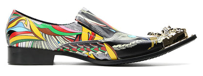 Mens Genunie Leather Party Dress Casua Metal Tip Toe Graffiti Western Loafers