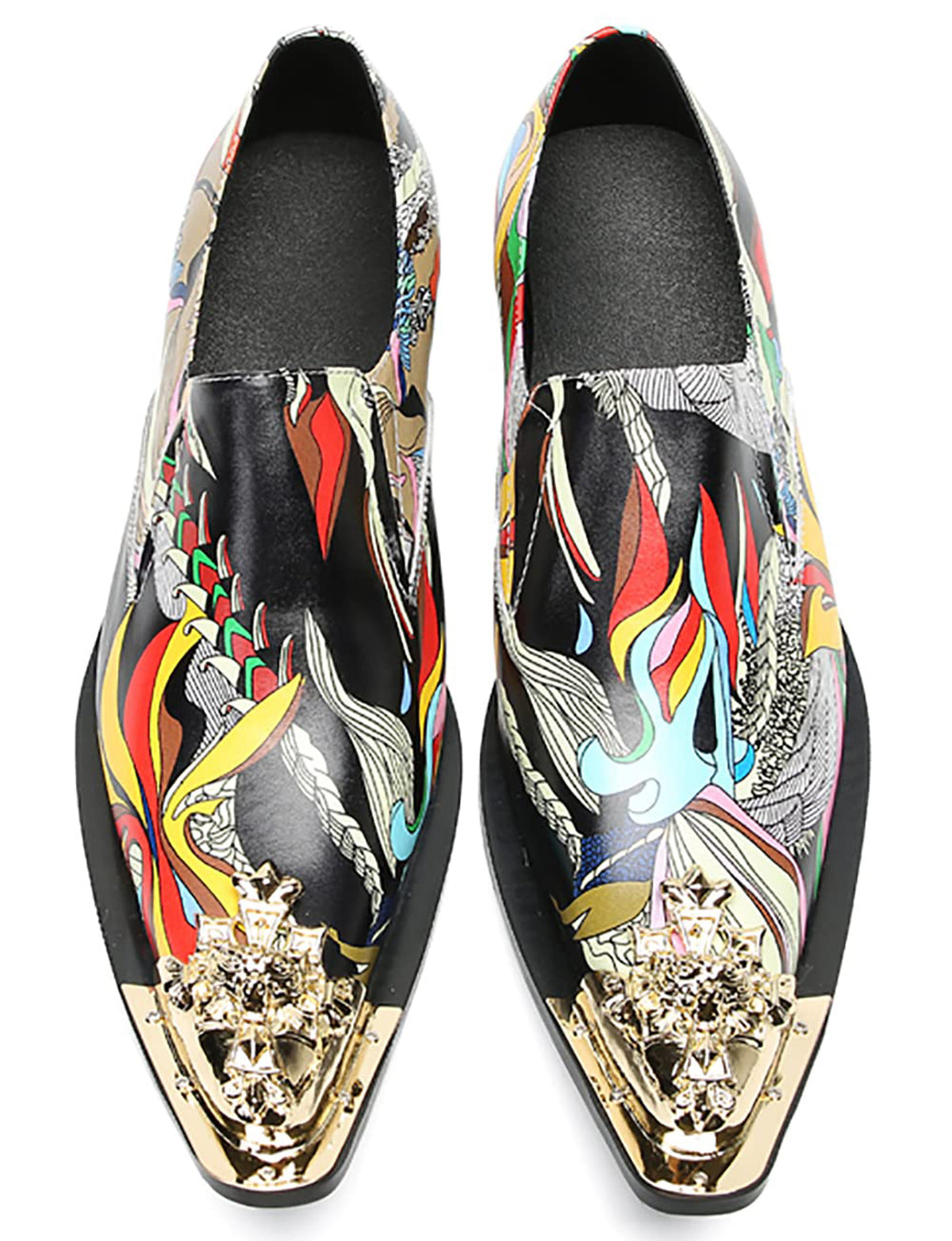 Mens Genunie Leather Party Dress Casua Metal Tip Toe Graffiti Western Loafers