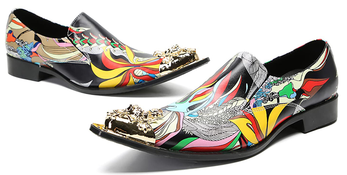 Mens Genunie Leather Party Dress Casua Metal Tip Toe Graffiti Western Loafers