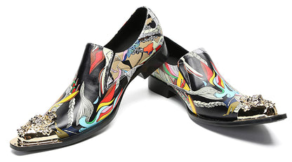 Mens Genunie Leather Party Dress Casua Metal Tip Toe Graffiti Western Loafers