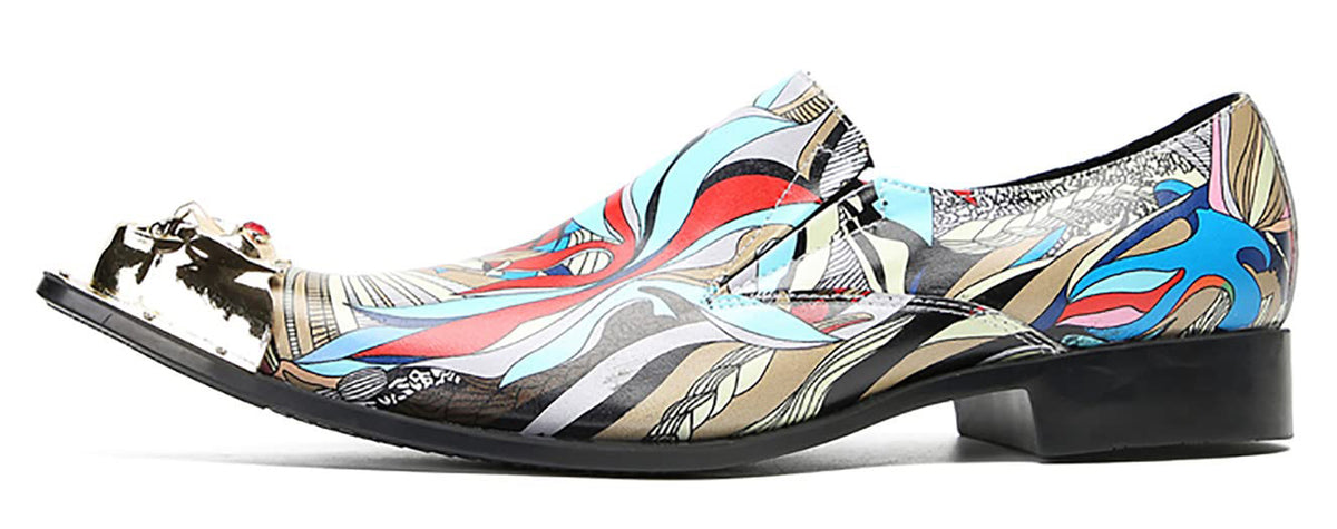 Mens Genunie Leather Party Dress Casua Metal Tip Toe Graffiti Western Loafers