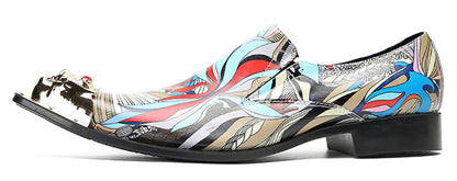 Mens Genunie Leather Party Dress Casua Metal Tip Toe Graffiti Western Loafers