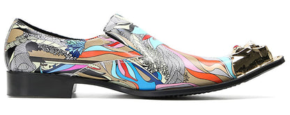 Mens Genunie Leather Party Dress Casua Metal Tip Toe Graffiti Western Loafers