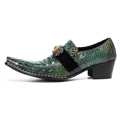 Mens Crocodile Embossed Leather Loafers Metal Toe Dress Shoes