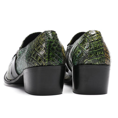 Mens Crocodile Embossed Leather Loafers Metal Toe Dress Shoes
