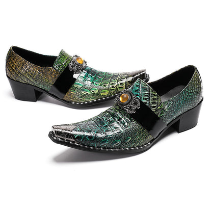 Mens Crocodile Embossed Leather Loafers Metal Toe Dress Shoes