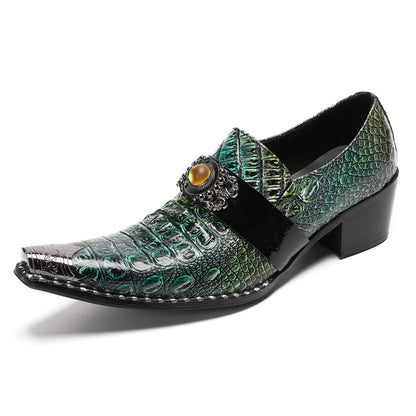 Mens Crocodile Embossed Leather Loafers Metal Toe Dress Shoes
