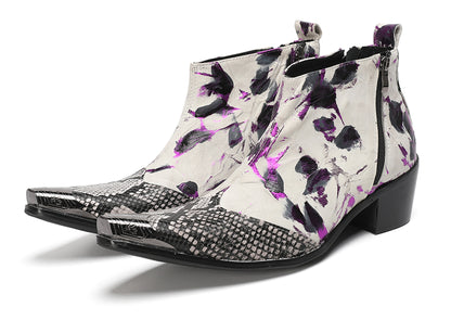 Mens Snakeskin-Embossed Zipper Ankle Western Boots
