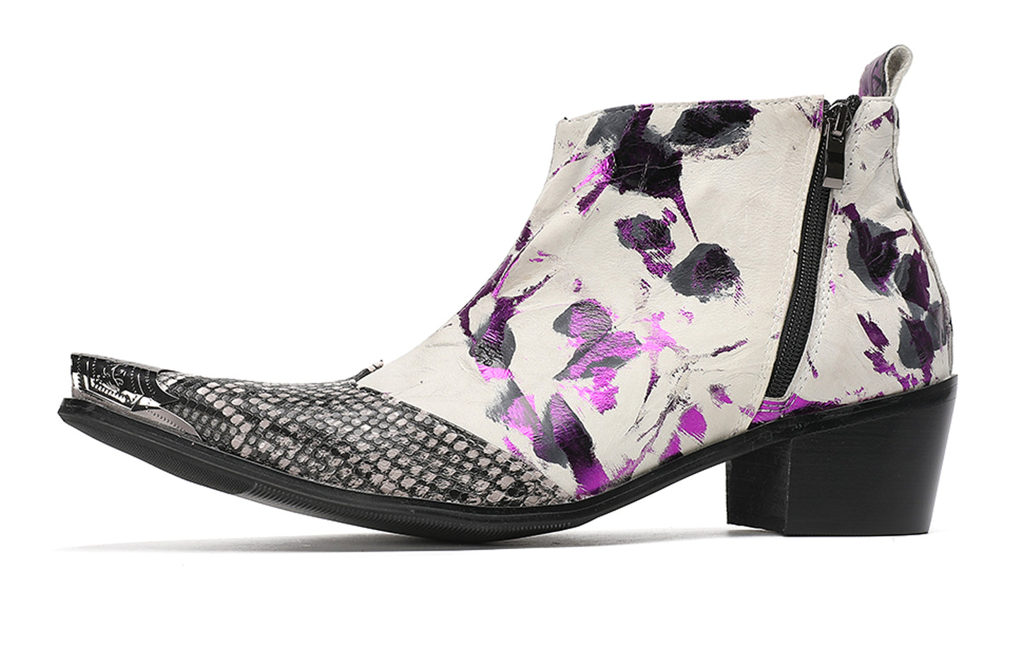 Mens Snakeskin-Embossed Zipper Ankle Western Boots