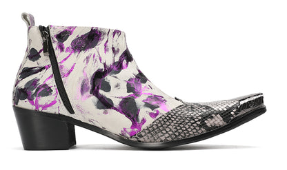 Mens Snakeskin-Embossed Zipper Ankle Western Boots