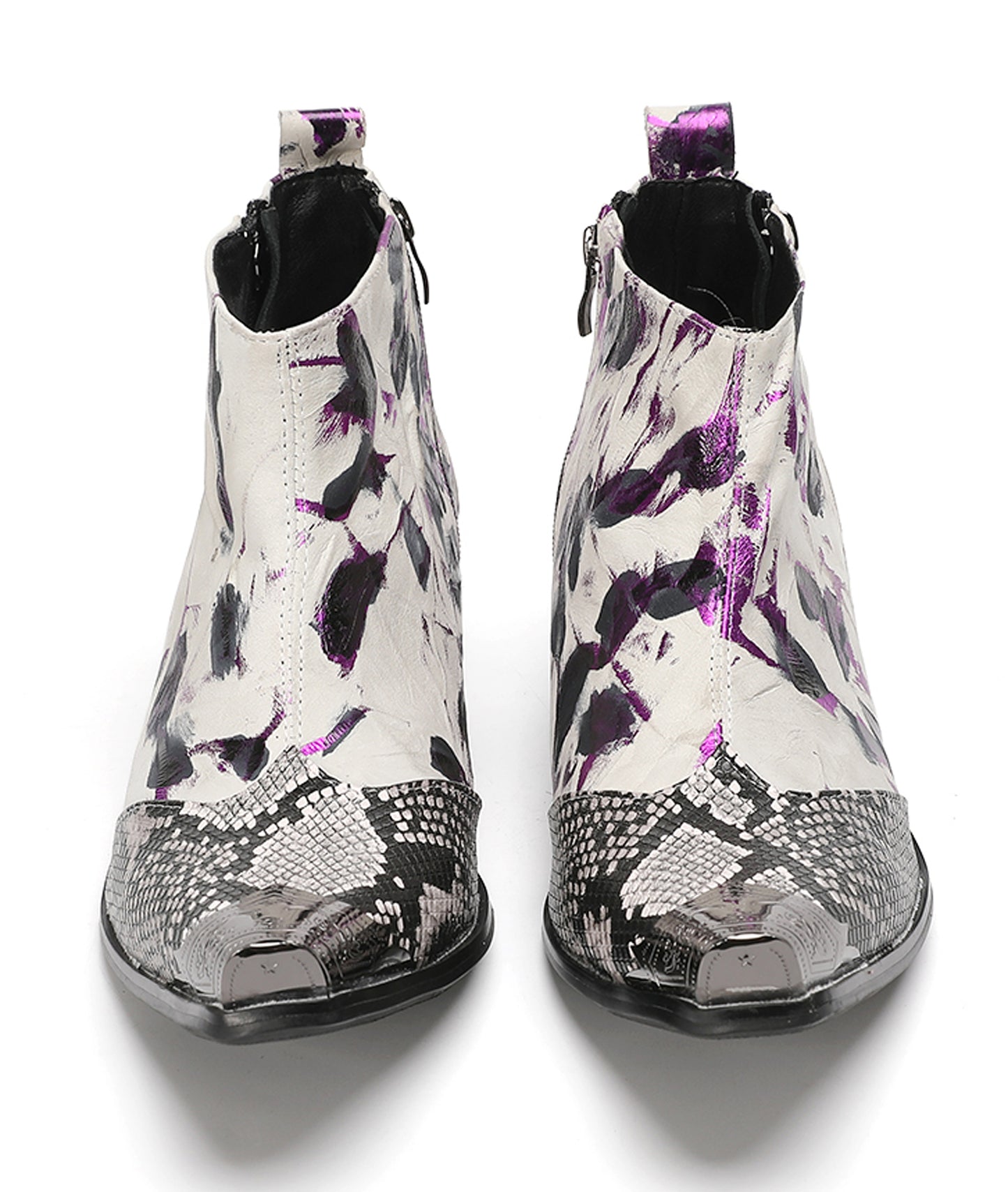 Mens Snakeskin-Embossed Zipper Ankle Western Boots