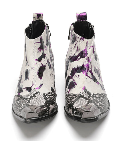 Mens Snakeskin-Embossed Zipper Ankle Western Boots