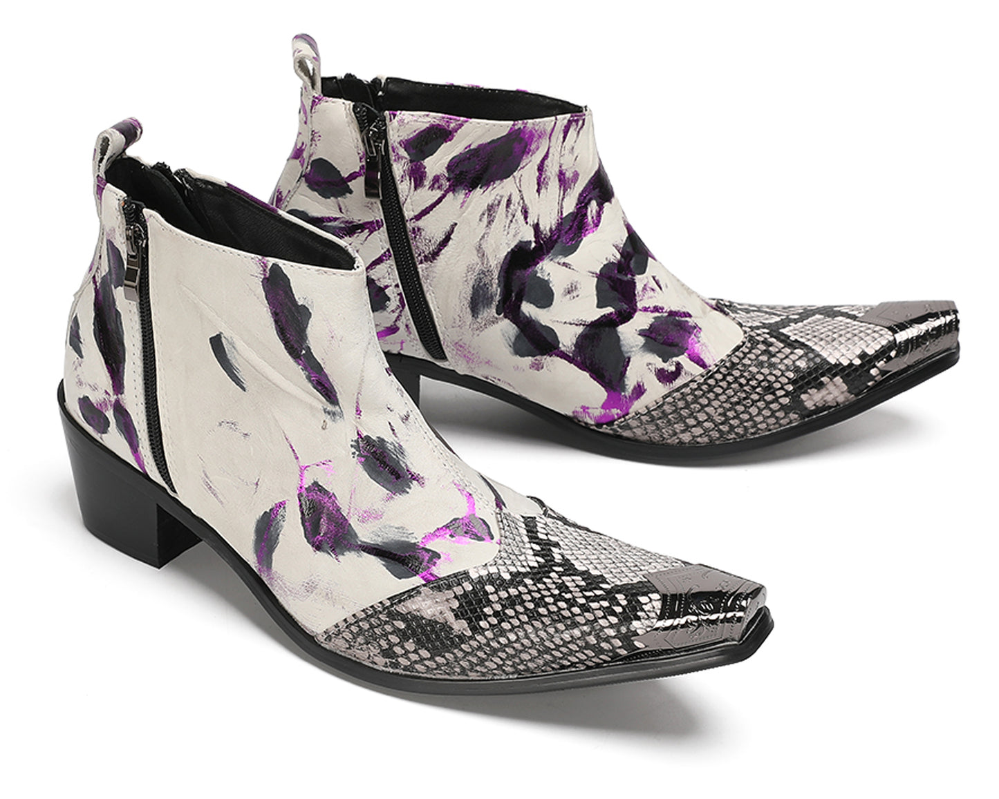 Mens Snakeskin-Embossed Zipper Ankle Western Boots