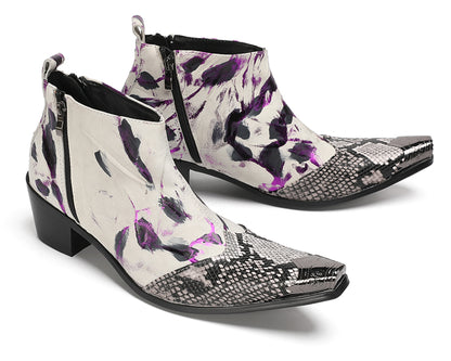 Mens Snakeskin-Embossed Zipper Ankle Western Boots