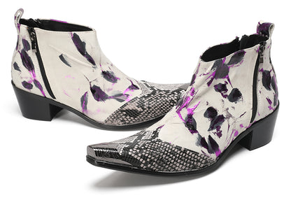 Mens Snakeskin-Embossed Zipper Ankle Western Boots