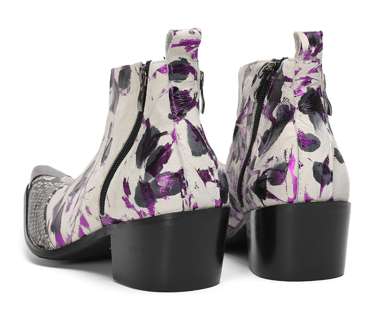 Mens Snakeskin-Embossed Zipper Ankle Western Boots