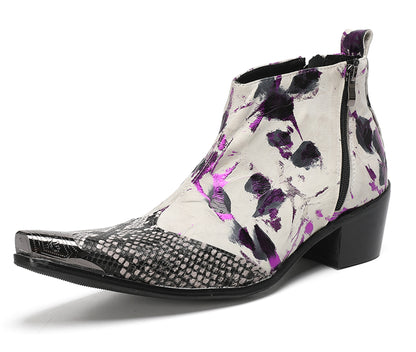 Mens Snakeskin-Embossed Zipper Ankle Western Boots