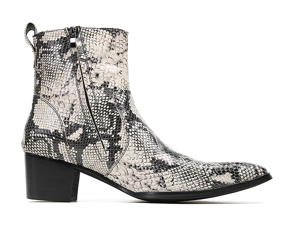 Mens Genuine Leather Plain Toe Snakeskin Texture Ankle Boots