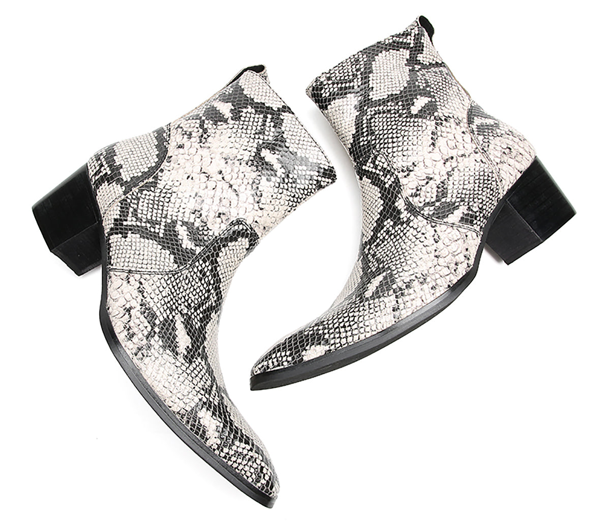 Mens Genuine Leather Plain Toe Snakeskin Texture Ankle Boots