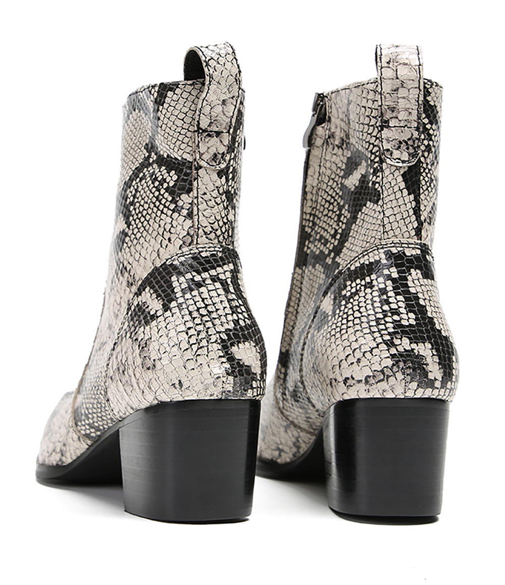 Mens Genuine Leather Plain Toe Snakeskin Texture Ankle Boots
