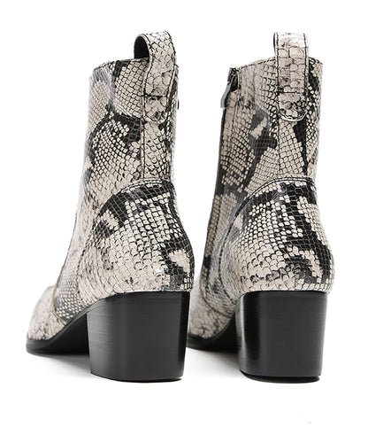 Mens Genuine Leather Plain Toe Snakeskin Texture Ankle Boots