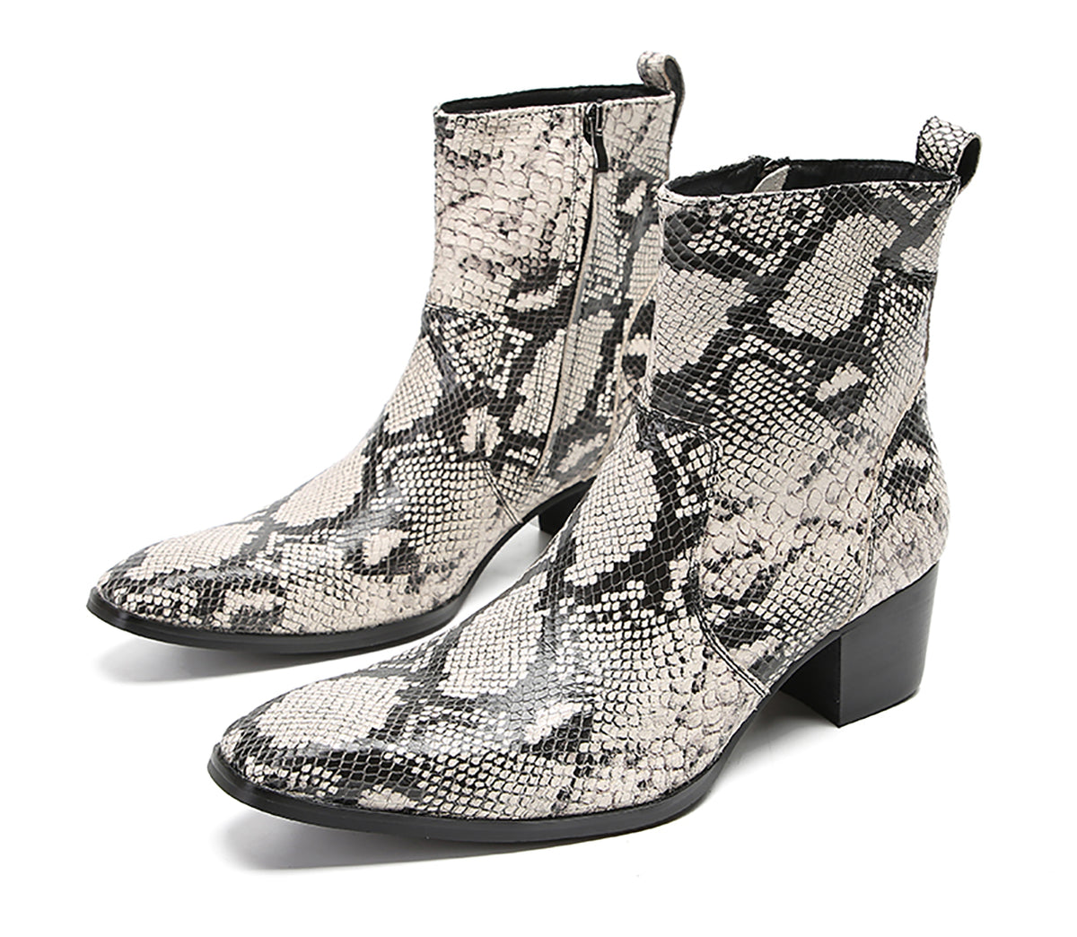 Mens Genuine Leather Plain Toe Snakeskin Texture Ankle Boots