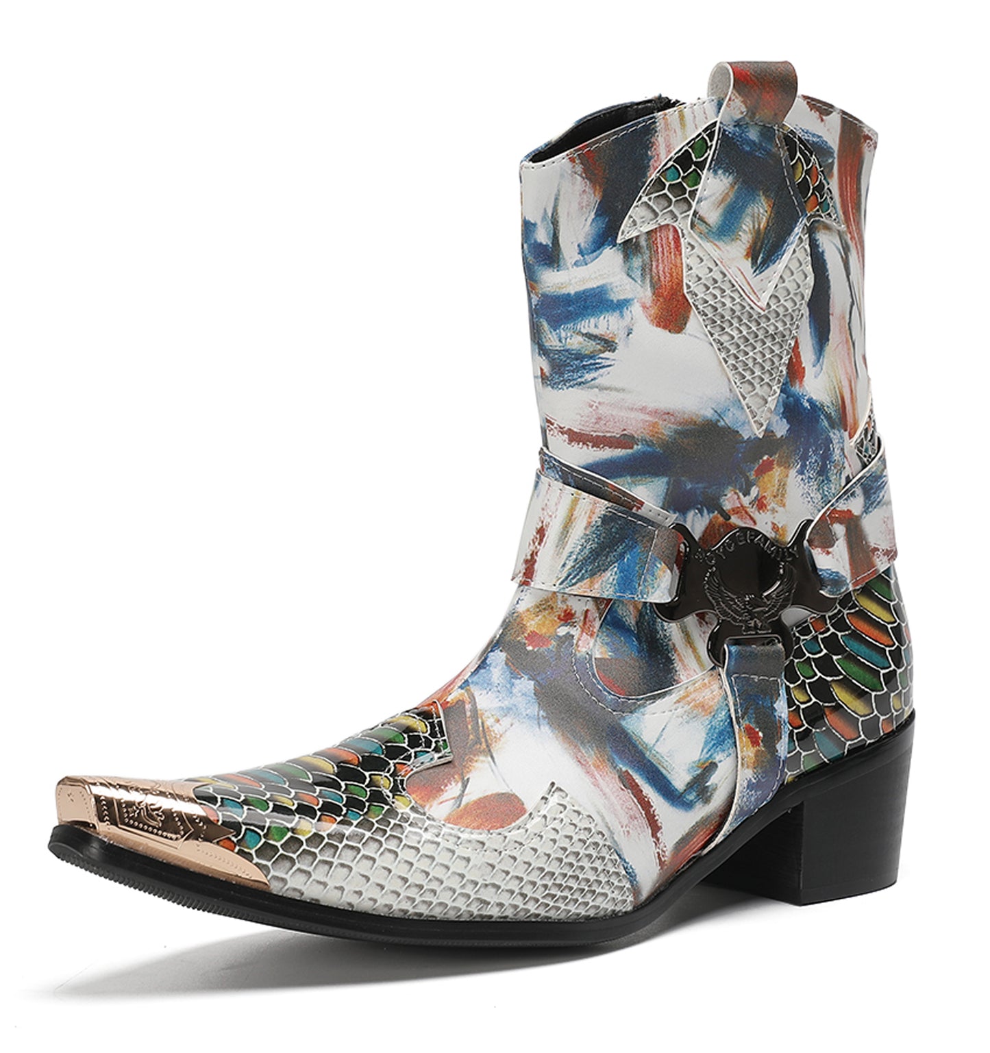 Mens Top-Grain Leather High Top Western Cowboy Boots