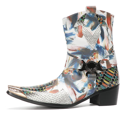 Mens Top-Grain Leather High Top Western Cowboy Boots