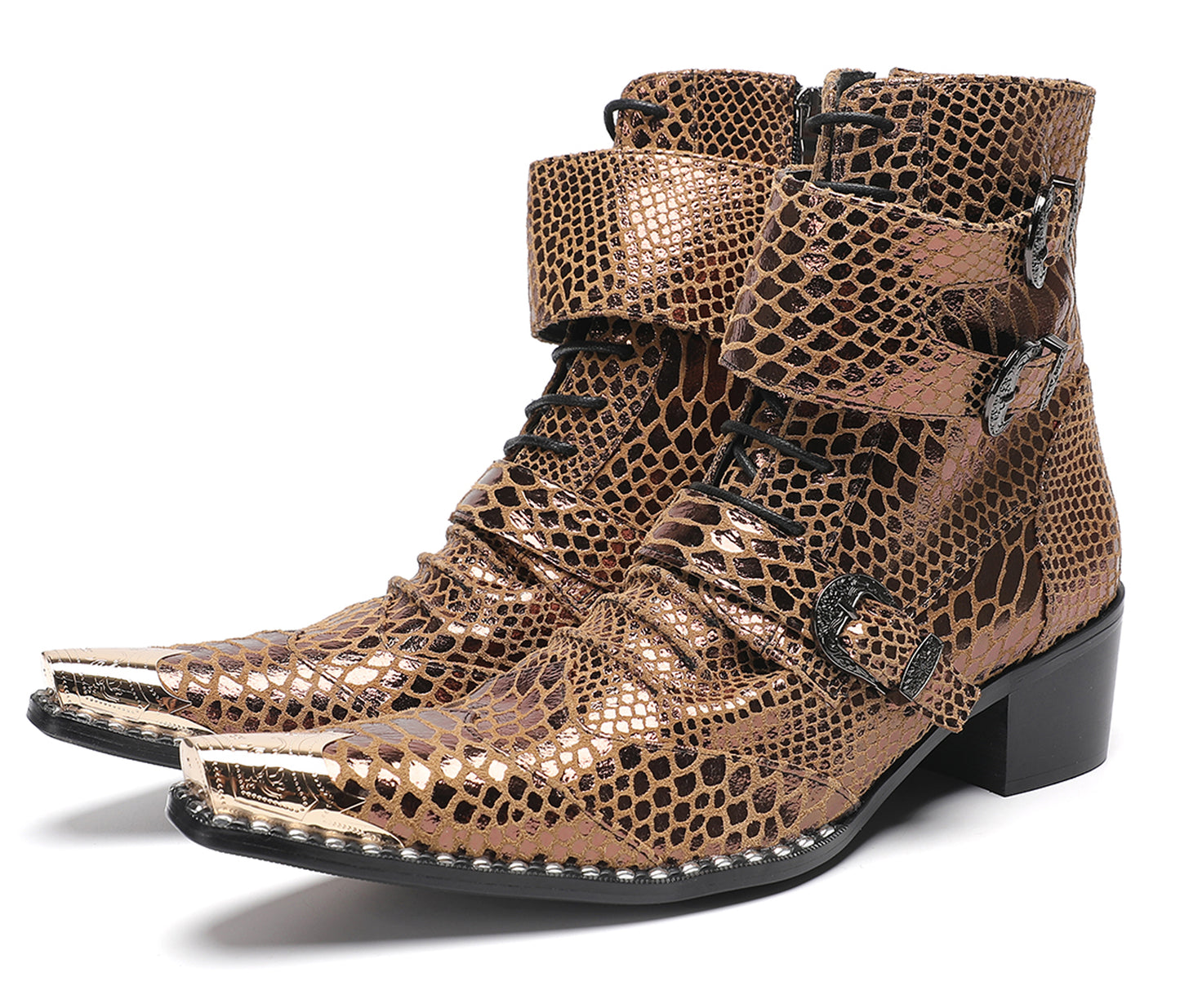 Mens Buckles Rivet Details Cowboy Western Boots