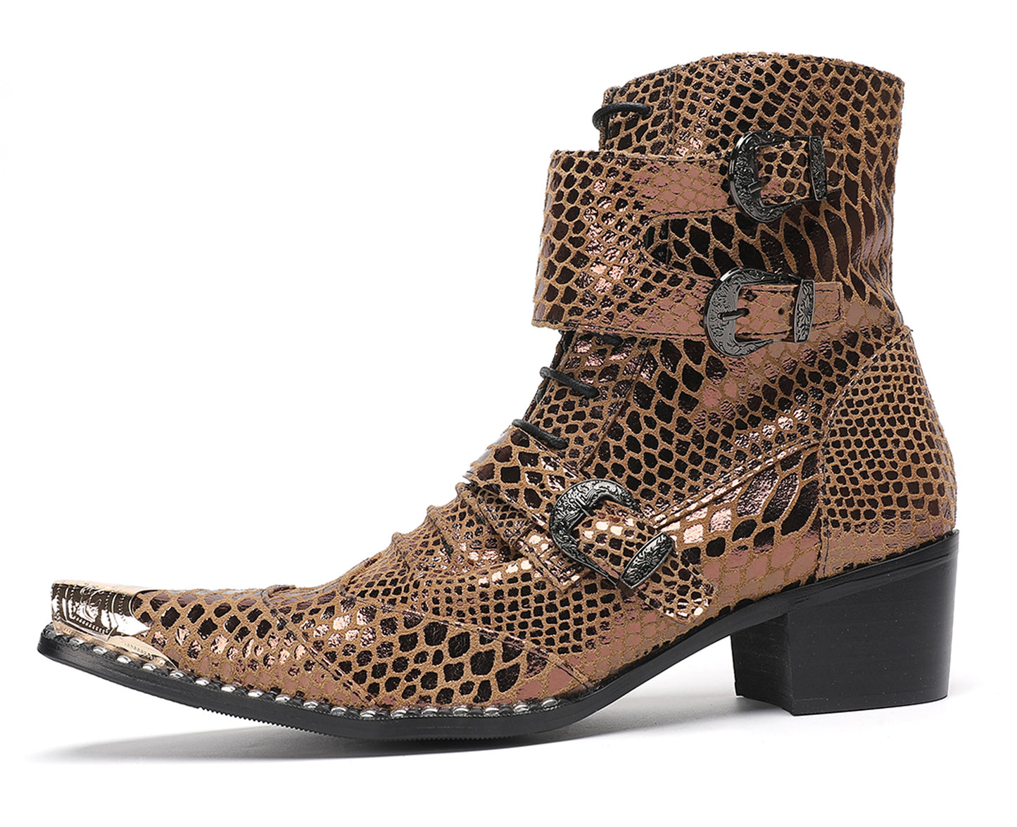 Mens Buckles Rivet Details Cowboy Western Boots