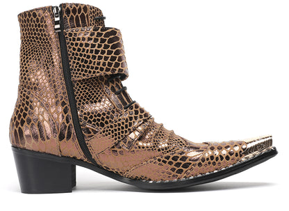Mens Buckles Rivet Details Cowboy Western Boots